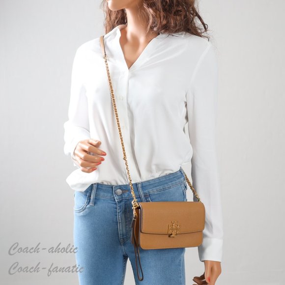 NWT Tory Burch Britten Chain Wallet with Wristlet Leather Crossbody in Tiramisu - Picture 2 of 11